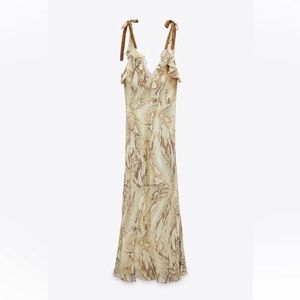 Zara Cream and Brown Maxi Dress